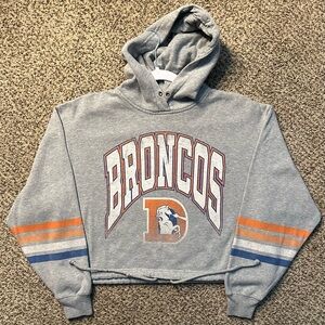 Denver broncos cropped Gray Hoodie with Orange and Blue Details